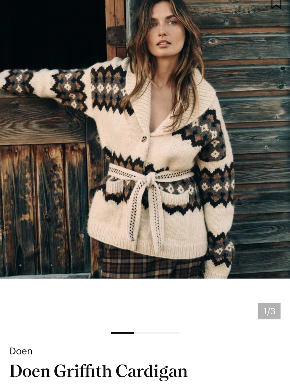 Dôen Griffith Cardigan Cream & Brown Size Medium